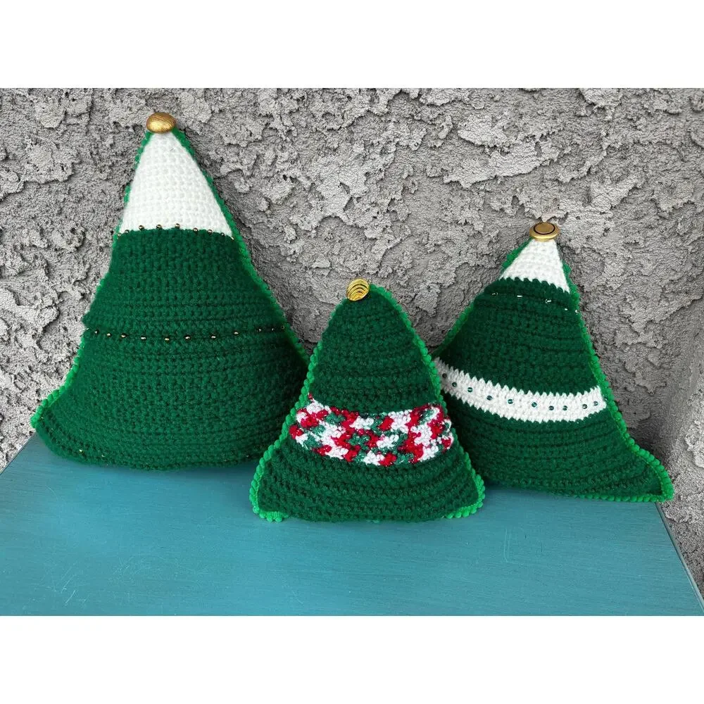 Reversible Handmade Tree Shaped Throw Pillow Set: Green Holiday Home Decor